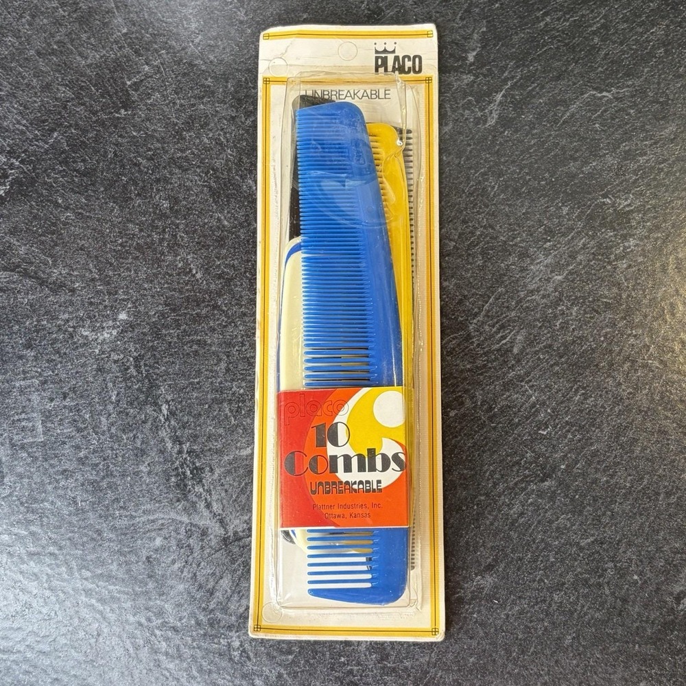 Vintage Placo Set Of 10 Unbreakable Hard Plastic Hair Combs 5-8" USA